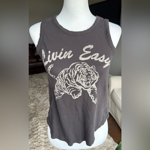 Chaser Tops - Chaser XS 'Livin Easy' Tiger Tank Top Off White And Faded Black Charcoal